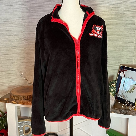 DISNEY Tokyo JAPAN Fleece Zippered Black/Red Mickey & Minnie Womans Size L - Picture 7 of 7